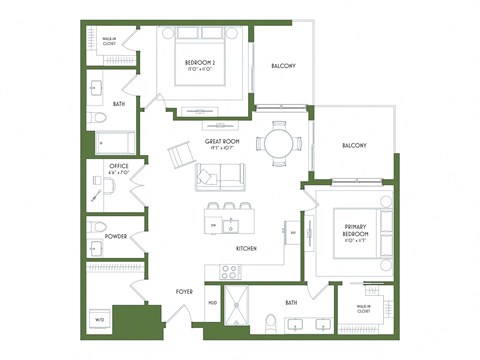 A floor plan of a house with a primary bedroom, bathroom, and foyer.